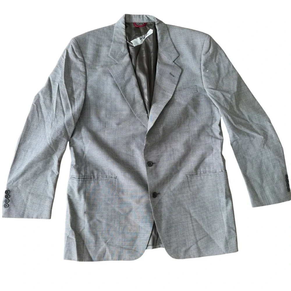 Jos A Bank Mens 44L Grey Wool Micro Check Business Express Blazer Sport‎ Coat